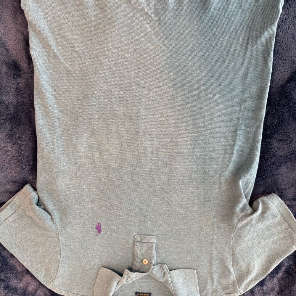 Gray Polo Shirt with Purple Logo